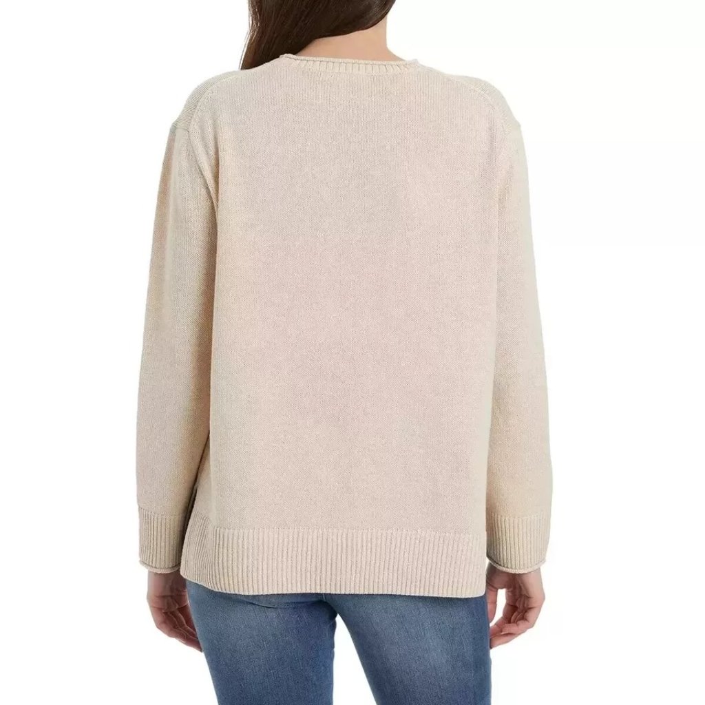 Ella Moss Med Crew Neck Soft Knit Pullover Sweater Long Sleeve High-Low Top Tan — image 2 of 4